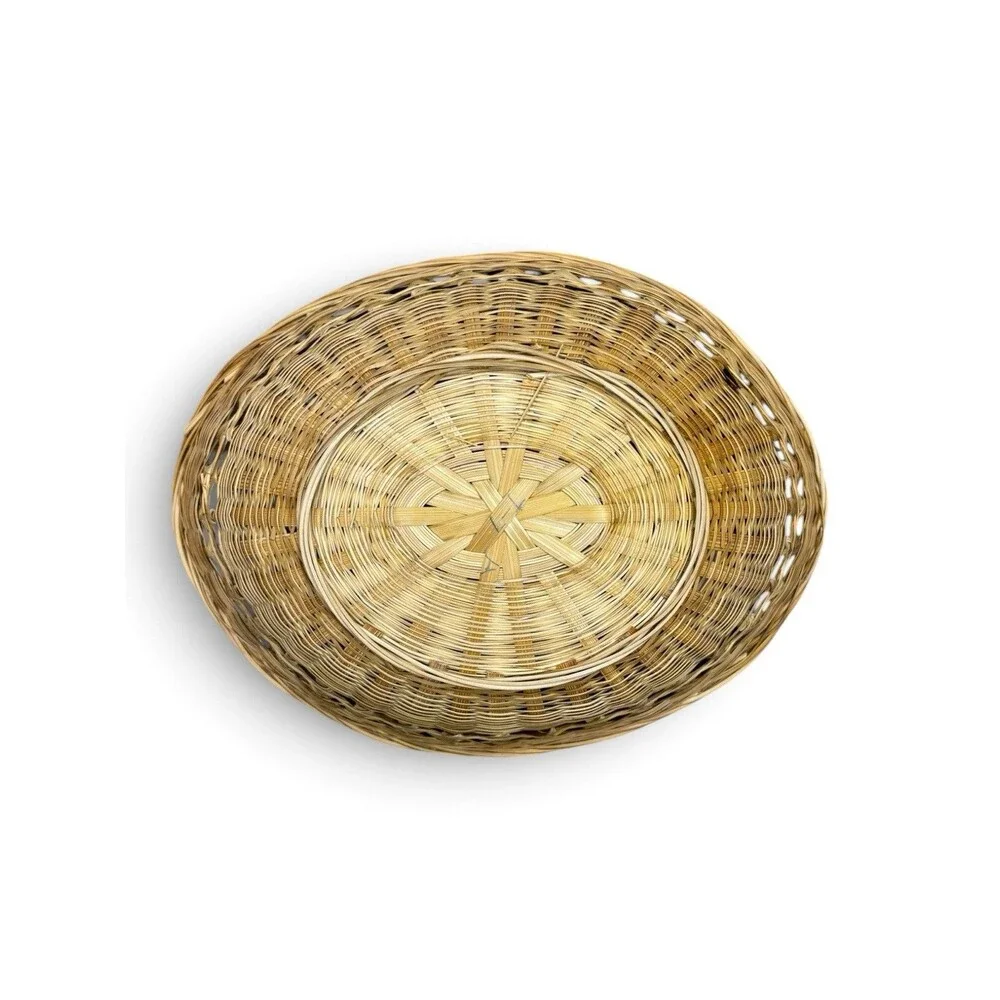 Boho Vintage Wicker Oval Basket Natural Bamboo Decorative Bread Fruit Bowl 10